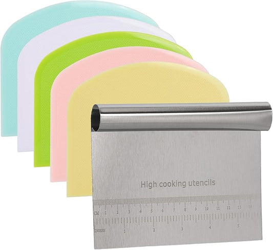 6 Pcs Dough Scraper Bench Scraper, Stainless Steel Scraper/Chopper & Plastic Dough Cutter for Bread Cake Pastry Sourdough