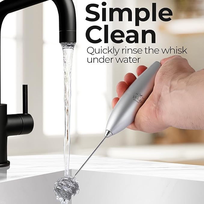 Zulay Kitchen Patented Tornado Triple Whisk Milk Frother with 4 Duracell Batteries – Handheld Foam Maker for Coffee, Lattes, Matcha & Hot Chocolate – Rich, Creamy Froth in Seconds