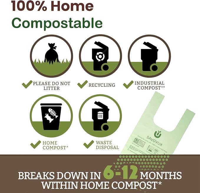 Small Compost Bags 2.6 Gallon with Handles,0.71 Mil Extra Thick Kitchen Food Scrap Bags,Compostable Trash Bags mini Certified by BPI &Europe OK Compost, 9.84L