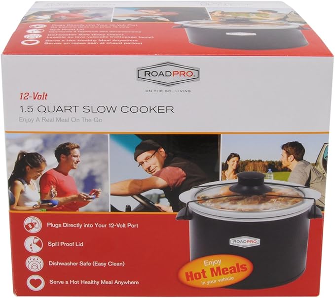 RoadPro-RPSL-350 Quart Slow Cooker, Auto Travel, 12V, White, 1.5 Quart