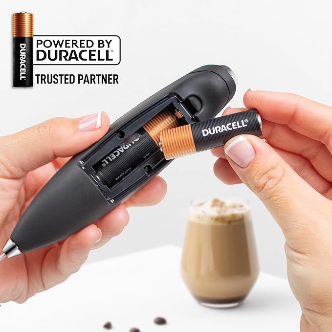 Zulay Kitchen Double Whisk Milk Frother with 2 Duracell Batteries - Powerful Handheld Foam Maker for Coffee, Lattes, Matcha, Hot Chocolate & Cappuccinos - Whip Creamy Froth in Seconds