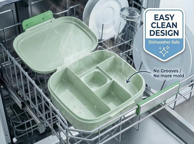 L&A's Bento Lunch Box for Kids and Adults - Leakproof 5-Compartment Lightweight Food Container, Large Capacity Meal Prep for School and Work, BPA-Free, Microwave & Dishwasher Safe (Green)