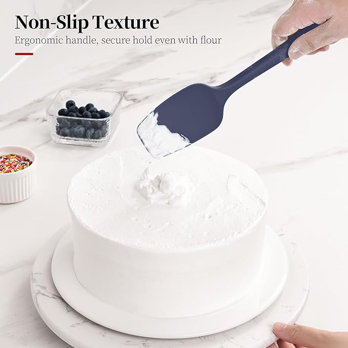 600ºF Heat Resistant Spatulas, High Heat Food Safe Semless Kitchen Silicone Spoon Spoonula Scraper Set for Cooking Baking Mixing Scraping Stirring Nonstick Cookware Pan (3Pcs,Midniaht Blue)