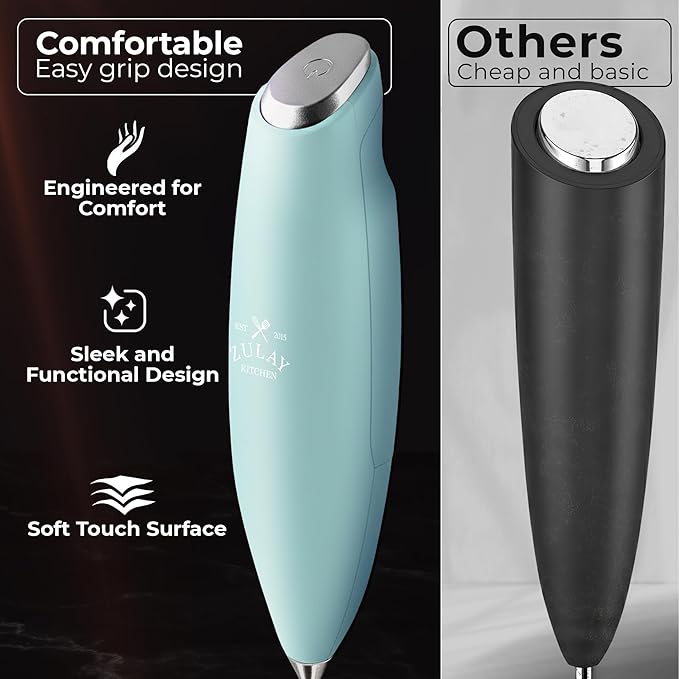Zulay Kitchen Patented Tornado Triple Whisk Milk Frother with 4 Duracell Batteries – Handheld Foam Maker for Coffee, Lattes, Matcha & Hot Chocolate – Rich, Creamy Froth in Seconds