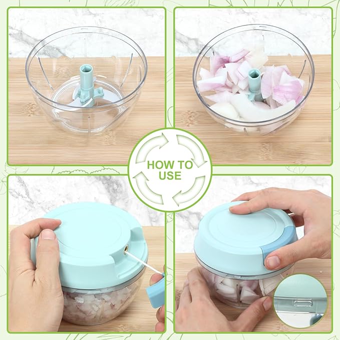 Garlic Mincer Mini Manual Hand Food Chopper with Container Kitchen Onion Vegetable Cutter Veggie Chopper Blue 500ml