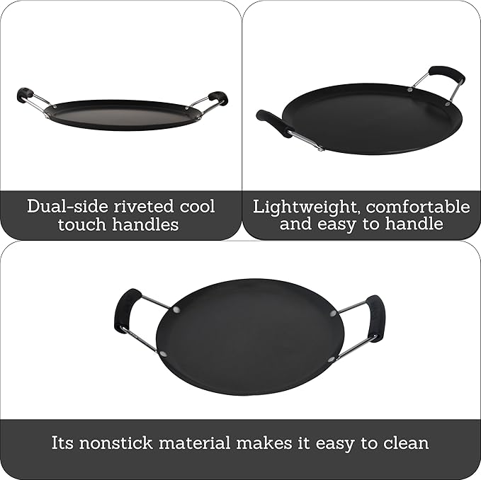 IMUSA USA, Black Carbon Steel Large Round Comal with Bakelite Handles, 14"