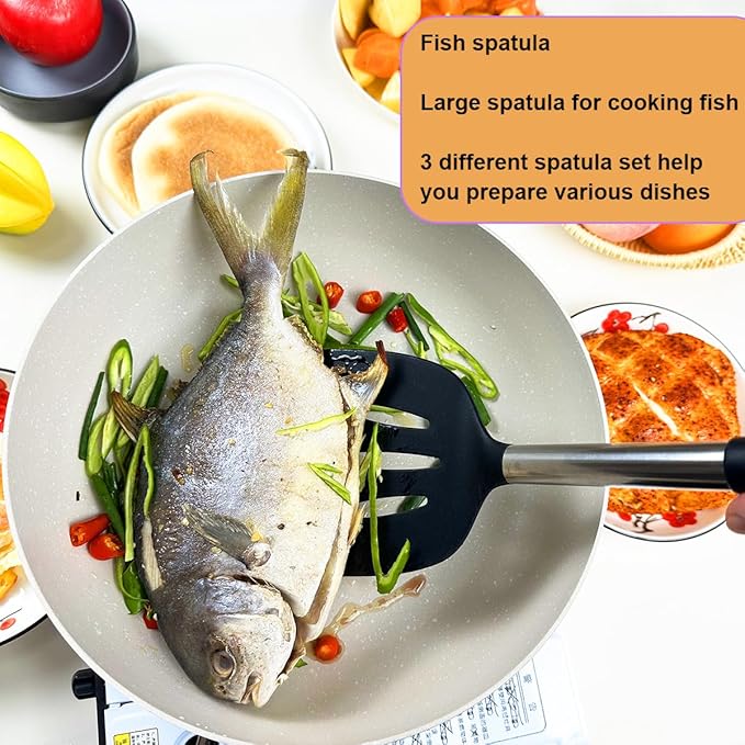 Spatula Set Silicone Heat Resistant for Nonstick Cookware Rubber Silicone Spatula Turner Fish, Large Nonstick Plastic Egg Wok Spatula for kitchen use Cooking Utensils Set