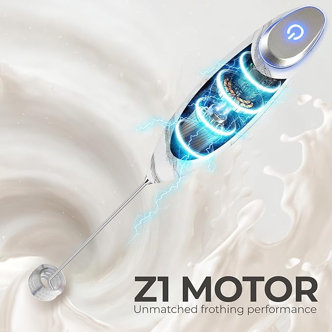 Zulay Kitchen Patented Tornado Triple Whisk Milk Frother with 4 Duracell Batteries – Handheld Foam Maker for Coffee, Lattes, Matcha & Hot Chocolate – Rich, Creamy Froth in Seconds