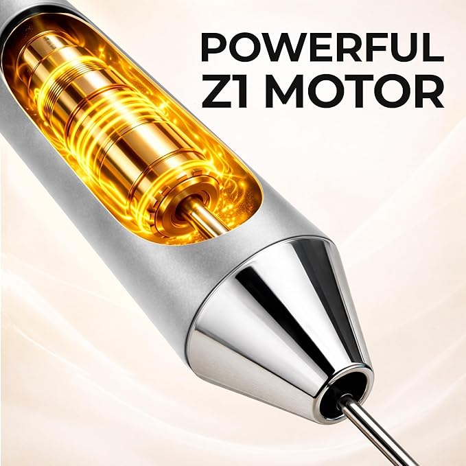 Zulay Kitchen Metal Rechargeable Milk Frother, 3 Whisk Attachments Handheld Frother Wand, 1800mAh USB-C Charging, Electric Drink Mixer for Protein, Matcha & Powders - One Charge Lasts up to 6 Months