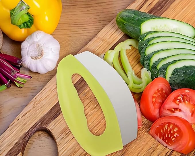Mezzaluna Mincing Chopper Easy Grip Pizza Cutter and Salad Chopper, Quick Rocking n Chopping Meat, Herbs and Salads,Green