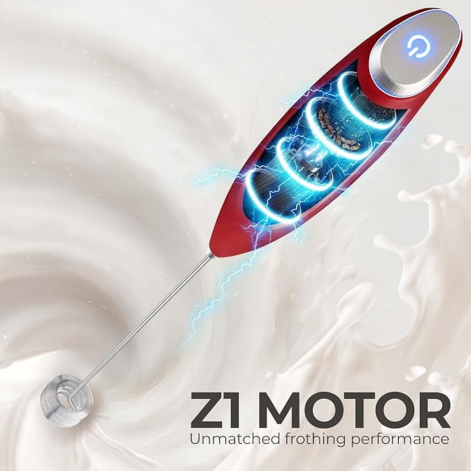 Zulay Kitchen Patented Tornado Triple Whisk Milk Frother with 4 Duracell Batteries – Handheld Foam Maker for Coffee, Lattes, Matcha & Hot Chocolate – Rich, Creamy Froth in Seconds