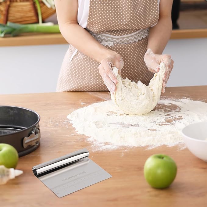 6 Pcs Dough Scraper Bench Scraper, Stainless Steel Scraper/Chopper & Plastic Dough Cutter for Bread Cake Pastry Sourdough