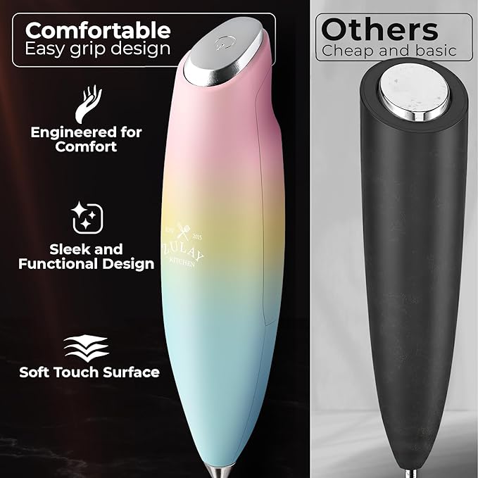 Zulay Kitchen Patented Tornado Triple Whisk Milk Frother with 4 Duracell Batteries – Handheld Foam Maker for Coffee, Lattes, Matcha & Hot Chocolate – Rich, Creamy Froth in Seconds