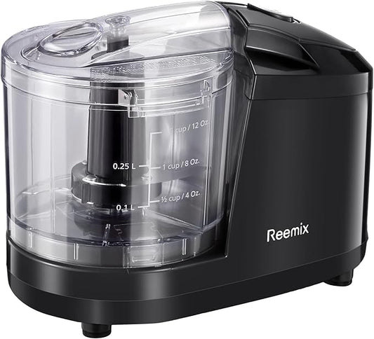 Reemix 1.5-Cup One-Touch Electric Food Chopper, 100W Mini Food Processor Meat Grinder, Mix, Chop, Mince and Blend Vegetables, Fruits, Nuts, Meats, Stainless Steel Blade (Black)