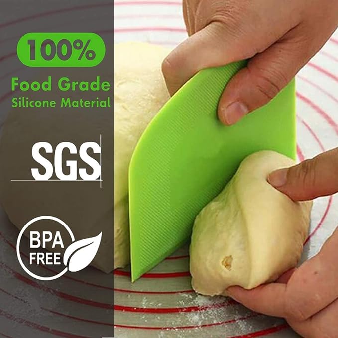 SURDOCA Dough Scraper Bench Scraper - 3P 10.6x6.7" Plastic Flexible Bowl Scraper, Sharp Edge & Angles Cake Scraper. Non-Slip Bakeware Decorating Tools Sculpting & Modeling Tools - Pure Green