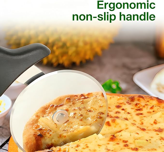 Pizza Cutter Wheel, Stainless Steel Slicer, Sharp Classic Cutters, Kitchen Gadget with finger guard protects, Easy dishwasher cleaning