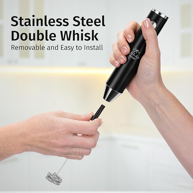 Zulay Kitchen Rechargeable Milk Frother Handheld Lux - Powerful 2-Speed Motor, Waterproof, 2000mAh Battery - Drink Mixer for Latte, Cappuccino, Matcha & Protein Powder - Obsidian Black