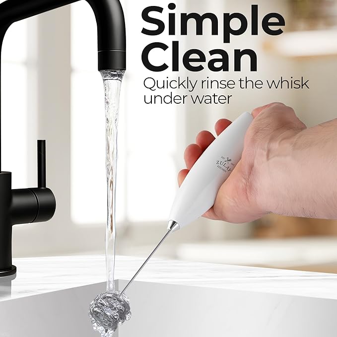 Zulay Kitchen Patented Tornado Triple Whisk Milk Frother with 4 Duracell Batteries – Handheld Foam Maker for Coffee, Lattes, Matcha & Hot Chocolate – Rich, Creamy Froth in Seconds