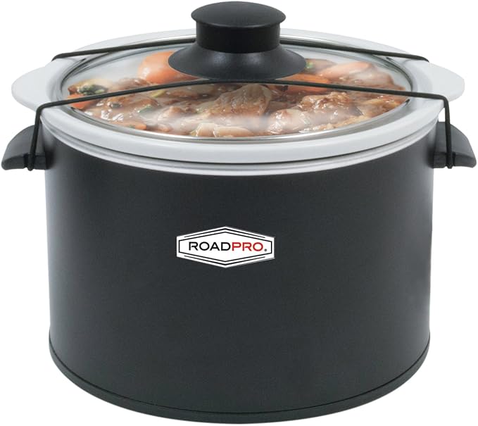 RoadPro-RPSL-350 Quart Slow Cooker, Auto Travel, 12V, White, 1.5 Quart