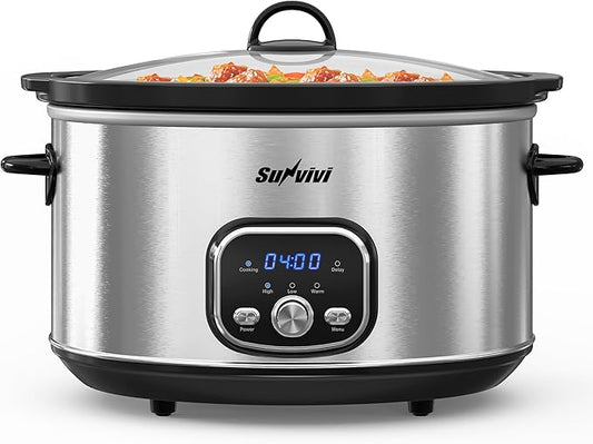 Sunvivi Slow cooker Pot 8.5 QT Programmable Stainless Steel Color : Multi-Cooker Food Warmer with Delay Function, Adjustable Tempature Control, Dishwasher Safe, Perfect for Families, Sliver