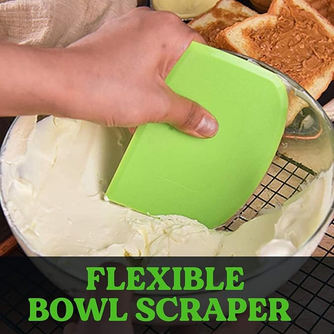 SURDOCA Dough Scraper Bench Scraper - 3P 10.6x6.7" Plastic Flexible Bowl Scraper, Sharp Edge & Angles Cake Scraper. Non-Slip Bakeware Decorating Tools Sculpting & Modeling Tools - Blue+White+Blue