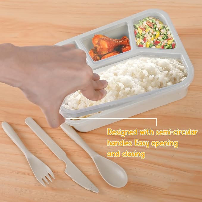 Bento Lunch Box, 4 Compartments Meal Prep Containers, 4 Pack Reusable Snack Containers, Divided Food Storage Container for Adults (Pink Beige Green Blue)