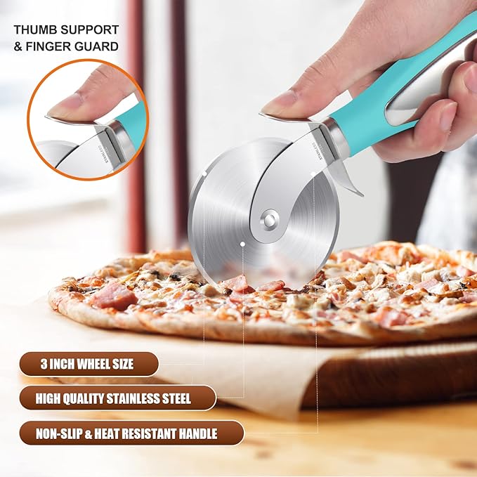 SCHVUBENR Premium Pizza Cutter Wheel - Ultra Sharp Stainless Steel Pizza Slicer with Non-Slip Soft Grip Handle - Multi-Purpose Cutter for Pizza, Dough & Pastry - Dishwasher Safe, Easy to Clean - Blue