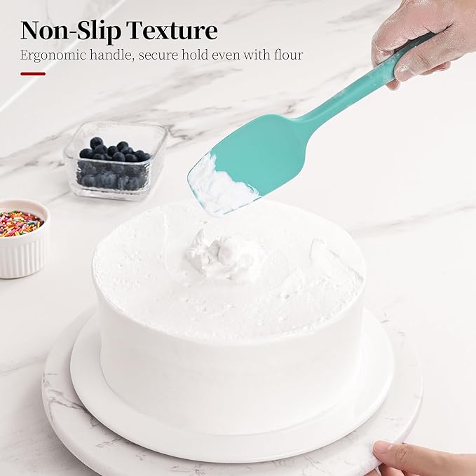 600ºF Heat Resistant Spatulas, High Heat Food Safe Semless Kitchen Silicone Spoon Spoonula Scraper Set for Cooking Baking Mixing Scraping Stirring Nonstick Cookware Pan Bowl (3Pcs,Aqua Sky)