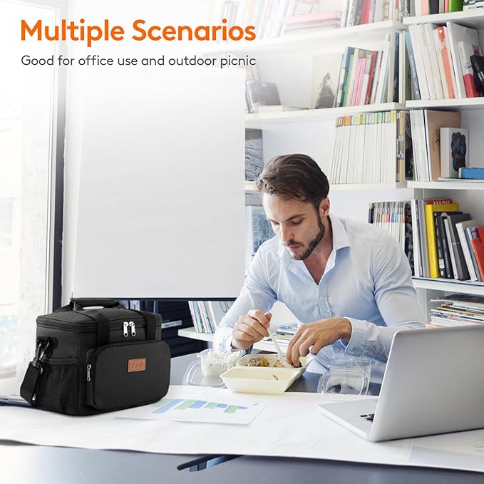 Lifewit Medium Lunch Bag Insulated Lunch Box Soft Cooler Cooling Tote for Adult Men Women, Black 12-Can (9L)