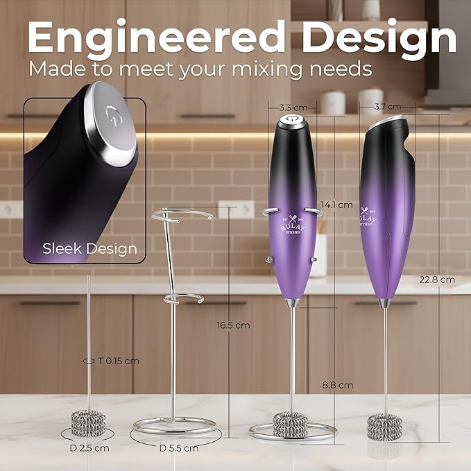 Zulay Kitchen Patented Tornado Triple Whisk Milk Frother with 4 Duracell Batteries – Handheld Foam Maker for Coffee, Lattes, Matcha & Hot Chocolate – Rich, Creamy Froth in Seconds