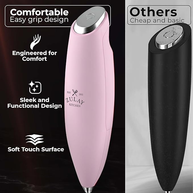 Zulay Kitchen Patented Tornado Triple Whisk Milk Frother with 4 Duracell Batteries – Handheld Foam Maker for Coffee, Lattes, Matcha & Hot Chocolate – Rich, Creamy Froth in Seconds