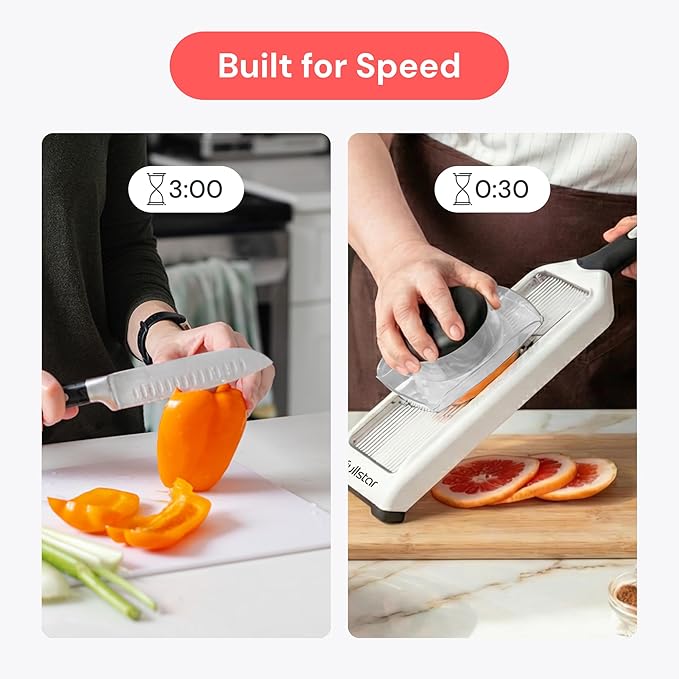 Fullstar 2-in-1 Handheld Mandoline Slicer for Kitchen - 4 Thickness Settings Vegetable Food Onion Slicer, Julienne Blade, Stainless Steel Guard, Easy to Use, Sharp Blades, Veggie Slicer & Fruit Cutter