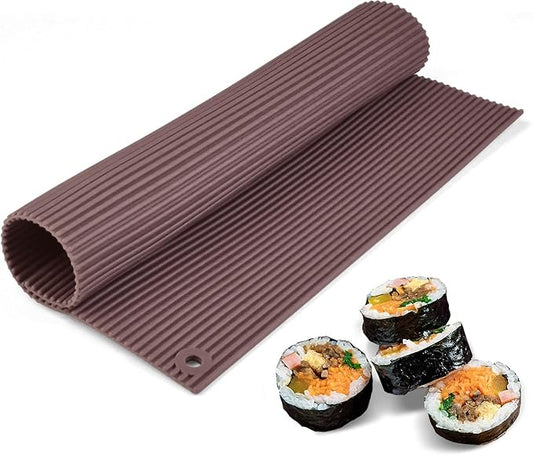 carrotez Silicone Sushi Rolling Mat, Kimbap Roller, Sushi Roller for Beginners, Non-stick Gimbap Rolling Mat, Dishwasher Safe, Kimbap Roller - Brown