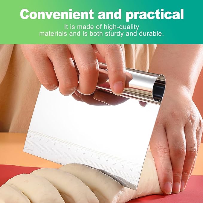 slaixiu 2PCS Stainless Steel Dough Scraper Set - Bench Scraper & Cutter with Scale for Baking, Pastry, Bread Making & Cutting Boards, Multipurpose Kitchen Tool