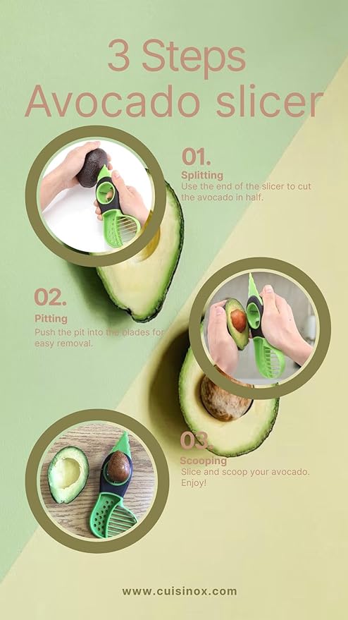 Cuisinox 3-In-1 Avocado Slicer Peeler Tool, 7.5" x 3"