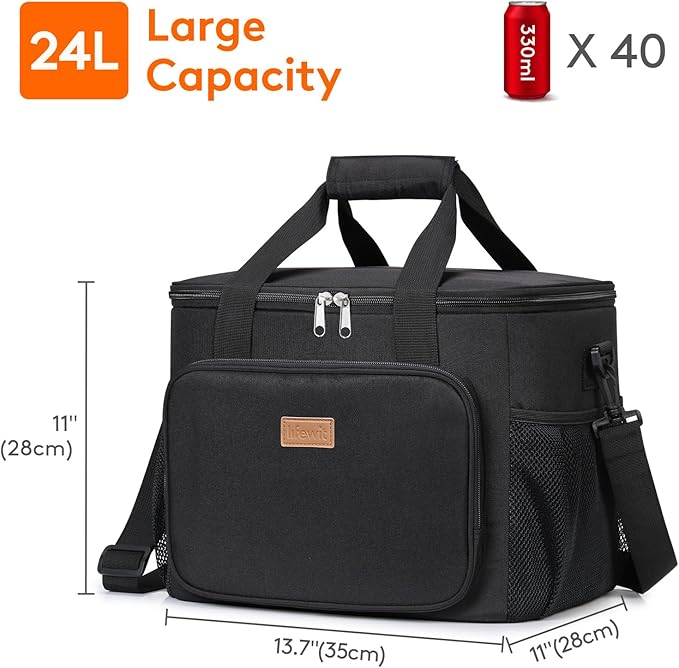 Lifewit Large Lunch Bag Insulated Lunch Box Soft Cooler Cooling Tote for Adult Men Women, Black 40-Can (24L)