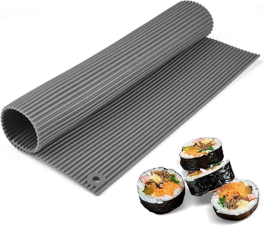 carrotez Silicone Sushi Rolling Mat, Kimbap Roller, Sushi Roller for Beginners, Non-stick Gimbap Rolling Mat, Dishwasher Safe, Kimbap Roller - Modern Grey