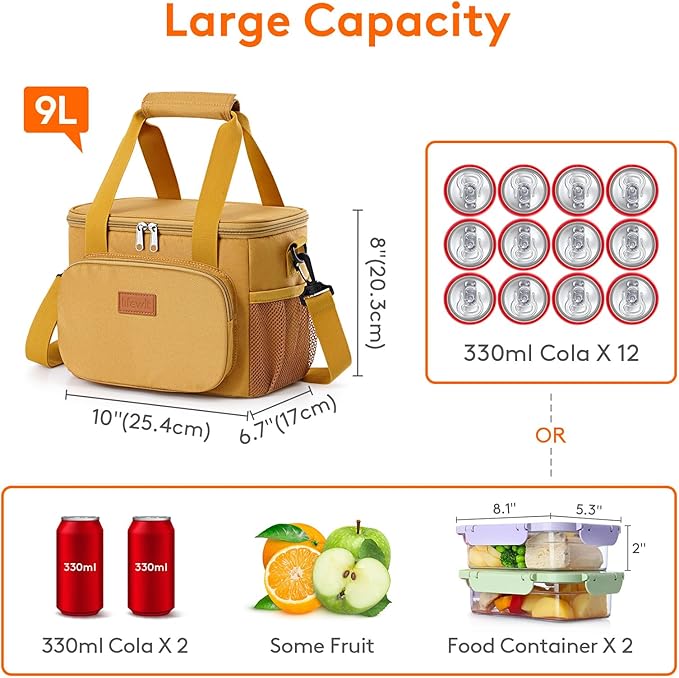 Lifewit Medium Lunch Bag Insulated Lunch Box Soft Cooler Cooling Tote for Adult Men Women, Brown 12-Can (9L)