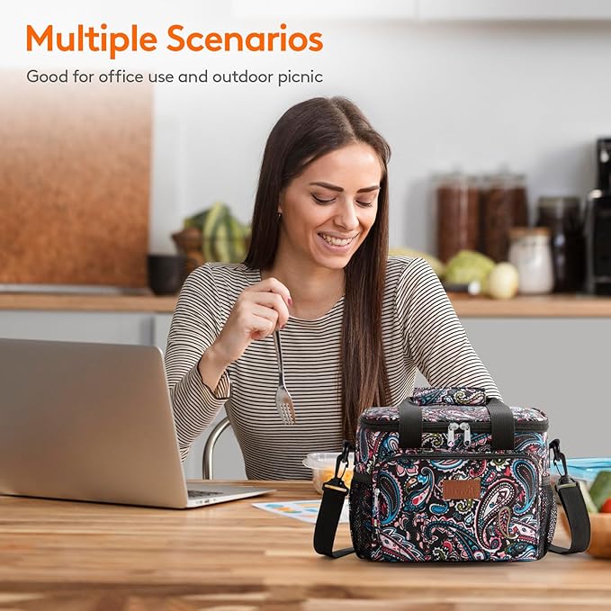 Lifewit Medium Lunch Bag Insulated Lunch Box Soft Cooler Cooling Tote for Adult Men Women, Flower 12-Can (9L)