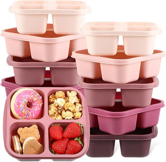 Honeydak 10 Pack Snack Containers 4 Compartment Bento Snack Boxes Reusable Lunchable Containers with Lids Divided Meal Lunch Food Storage Box for School Work Travel