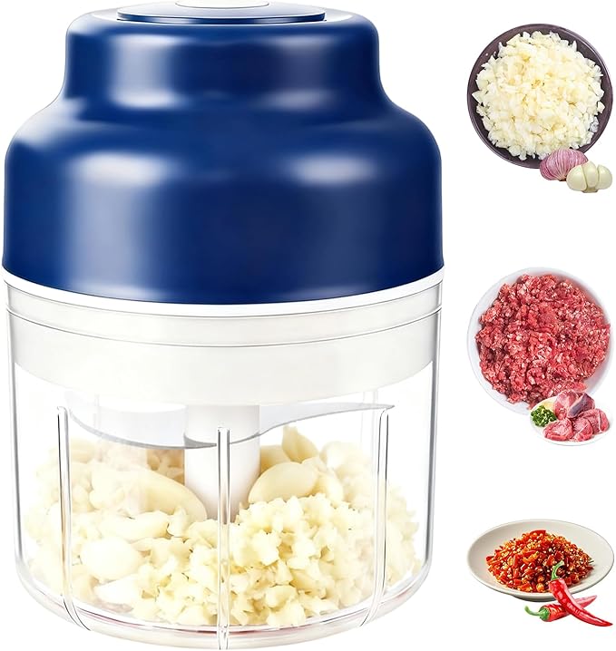 2026 Upgrade Electric Garlic Chopper Mini, Small Garlic Chopper Mincer Rechargeable, 250ml Portable Small Food Processor, Electric Food Chopper Tool for Mashing Onion Garlic Chili Ginger Fruits(Blue)