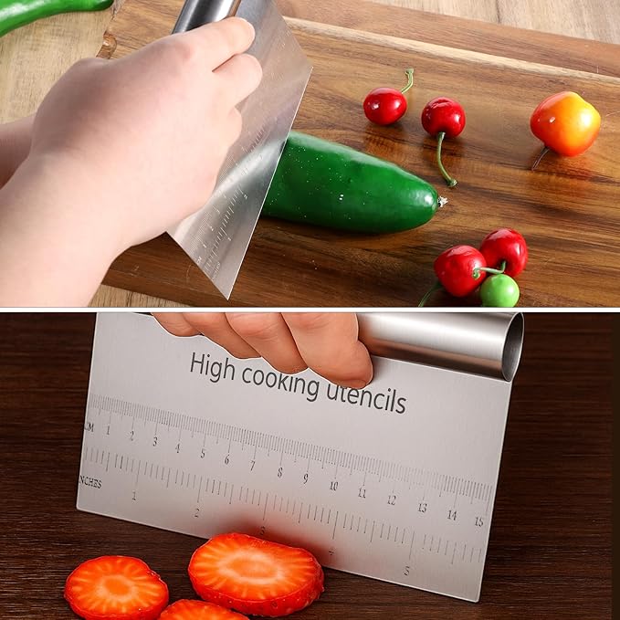 2 Pcs Bench Dough Scraper Cutter, Stainless Steel Pastry Cutter Kitchen Food Scraper Chopper, Metal Dough Scrapers Versatile Kitchen Tool for Butter, Baking, Bread, Cake, Pizza, and More(2Pcs)