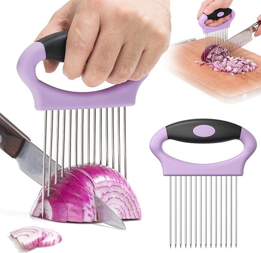 Large Onion Slicer Holder, Stainless Steel Onion Holder for Slicing, Lemon Cutter Vegetable Chopper for Slicing of Tomato Avocados & Meat, Food Slicer Assistant Tool for Fruit Prep, Kitchen Utensils