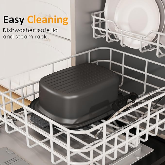 Sunvivi 12-in-1 Multi Slow Cooker Roaster Oven, 6.5QT Sliver Digital Programmable Slow Cooker with Rack, Large Removable Nonstick Crock, Glass Lid, Multicooker with Timer Temp Control, Black