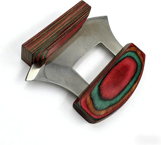 Pizza Cutter Chef Butcher Cleaver Super Steel Rose Sharp Rocker Slicer Stainless Steel Blade Mezzaluna Ulu Knife Handle Color Grip Sharp Rocker Salad Onion Vegetable Chopper(color wood, 5.2inch)