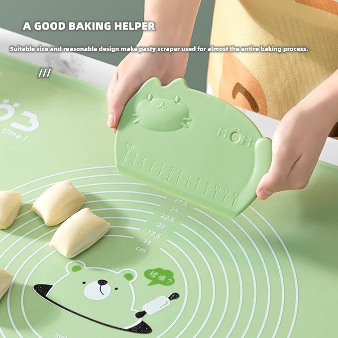 Silicone Dough Scraper with Scale Cartoon Food Grade Baking Scrapers Dough Cutters Food Scrappers for Bread Dough Baking Cake Fondant Icing Silicone Bench Scraper for Sourdough, 2 Pcs, Green & Yellow