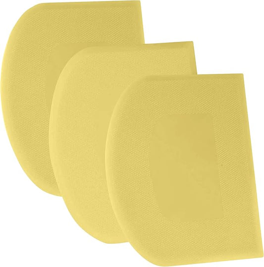 SURDOCA Dough Scraper Bench Scraper - 3P 10.6x6.7" Plastic Flexible Bowl Scraper, Sharp Edge & Angles Cake Scraper. Non-Slip Bakeware Decorating Tools Sculpting & Modeling Tools - Pure Yellow