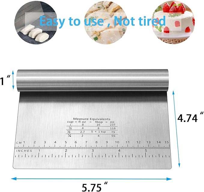 Pro Dough Pastry Scraper/Cutter/Chopper Stainless Steel Mirror Polished with Measuring Scale Multipurpose- Cake, Pizza Cutter - Pastry Bread Separator Scale Knife 2PCS