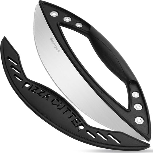 Premium Pizza Cutter Rocker Blade with Cover, 12" Stainless Steel Large Wheel Slicer-Food Vegetable Chopper Kitchen Gadgets, Black