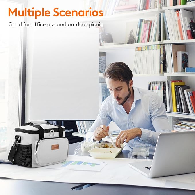 Lifewit Medium Lunch Bag Insulated Lunch Box Soft Cooler Cooling Tote for Adult Men Women, Sliver Gray 12-Can (9L)